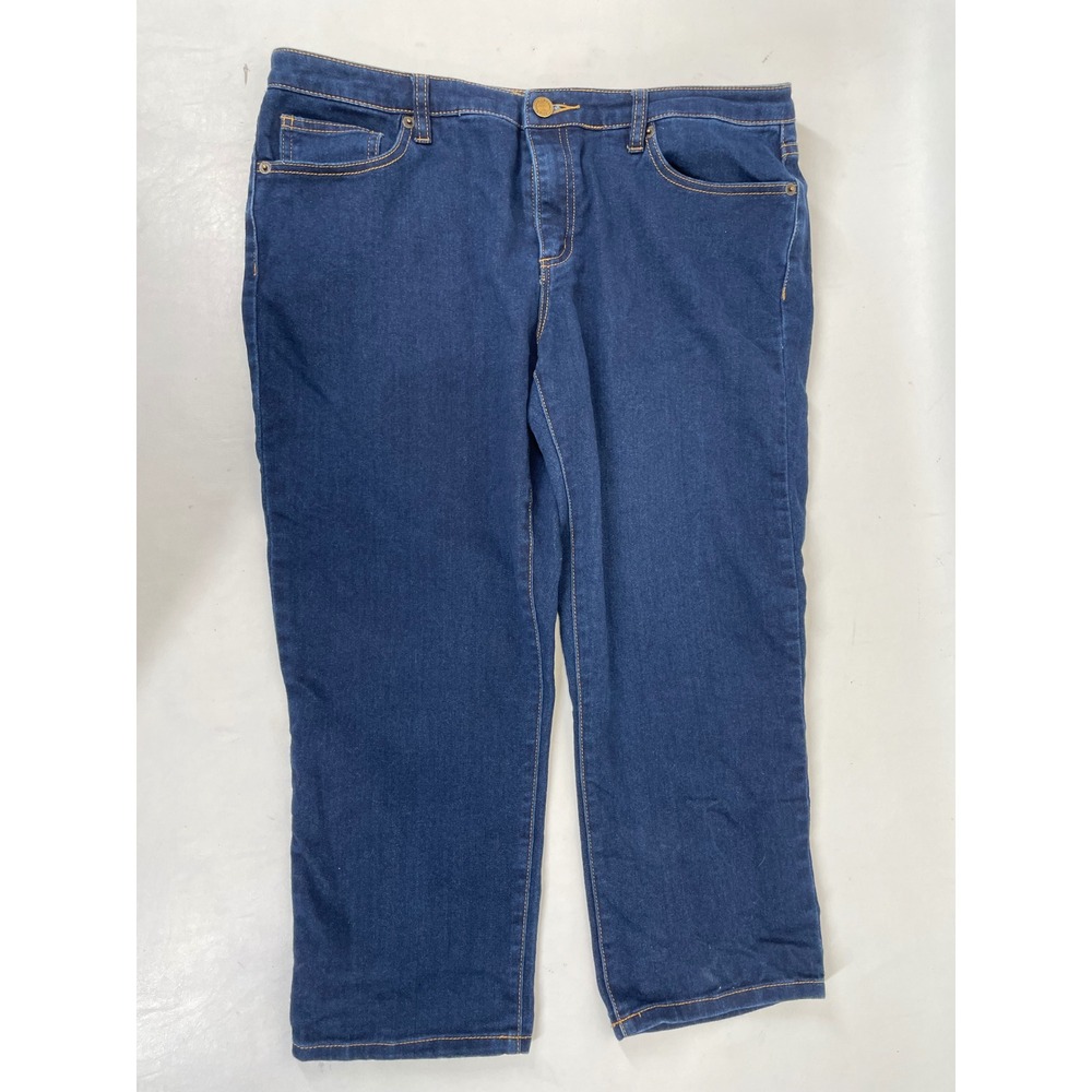 Michael Kors Womens Dark Wash Cropped Jeans Size 12 Stretch Denim Capri MK Logo
